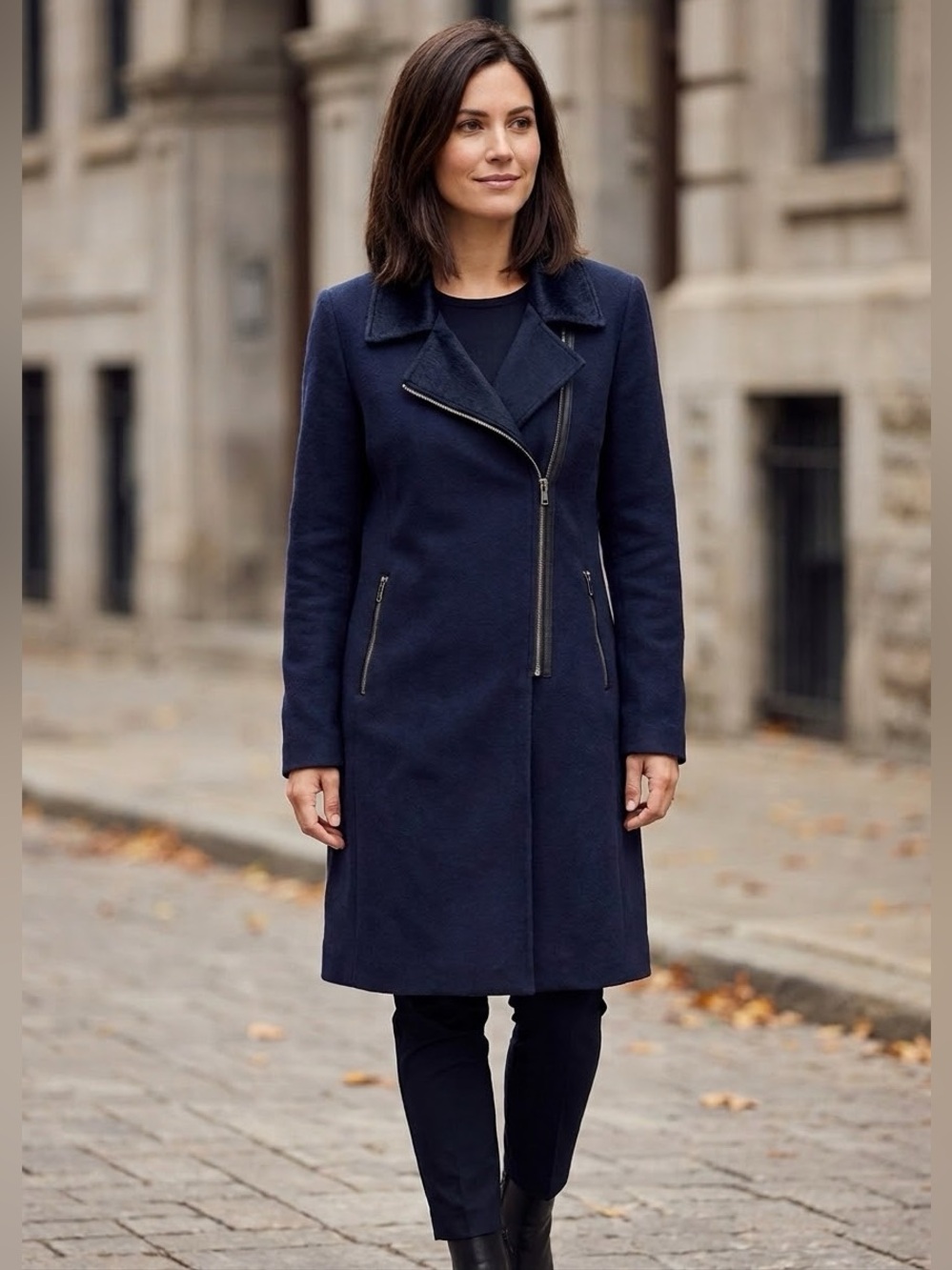Mason Calf Hair Collar Wool Blend Coat